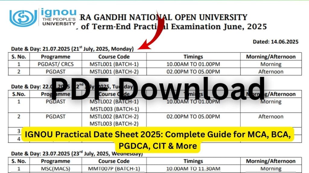 IGNOU Practical Date Sheet 2025: Complete Guide for MCA, BCA, PGDCA, CIT & More 1 IGNOU Practical Date Sheet 2025: Complete Guide for MCA, BCA, PGDCA, CIT & More