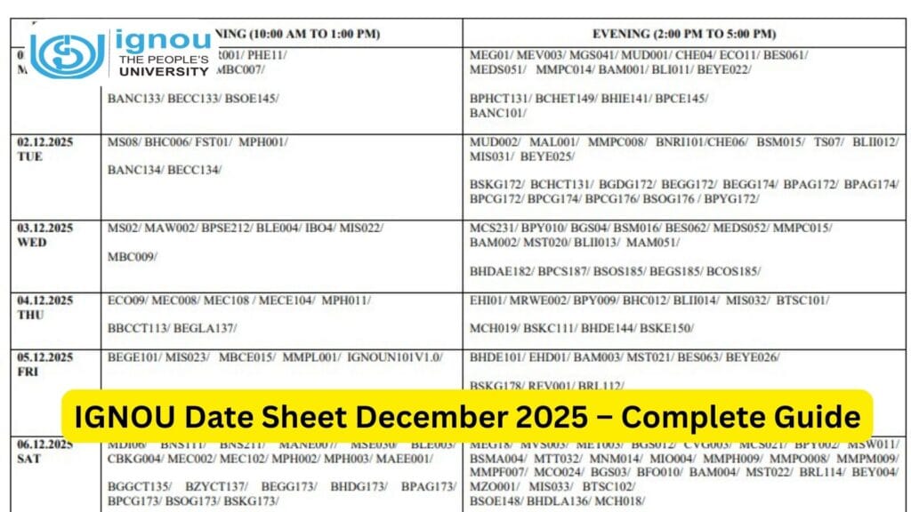 IGNOU Date Sheet December 2025 – Complete Guide 1 IGNOU Date Sheet December 2025 – Complete Guide