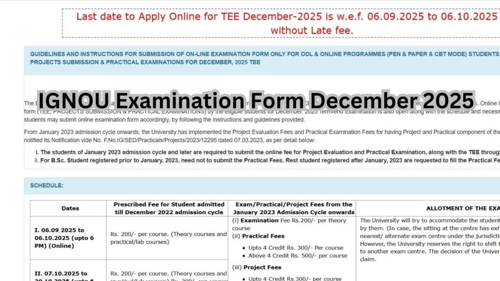 IGNOU Examination Form December 2025 – Complete Guide for Students