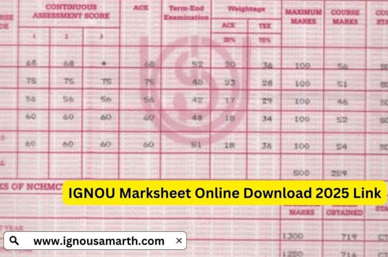 IGNOU Marksheet Download 2025: Direct Online Link