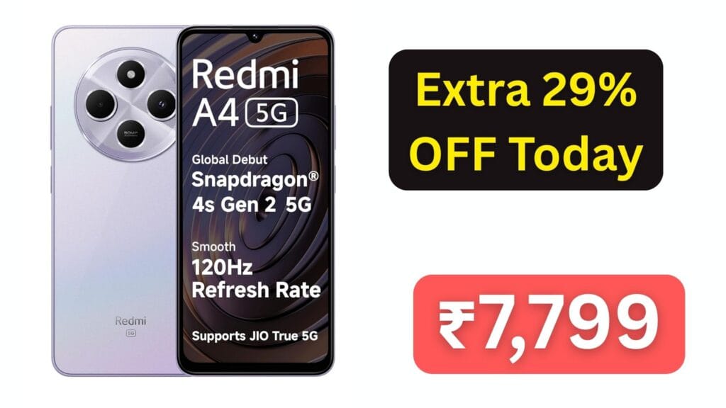 Redmi A4 5G (Sparkle Purple, 4GB RAM, 64GB Storage) – A Budget 5G Powerhouse with 120Hz Display and 50MP Camera